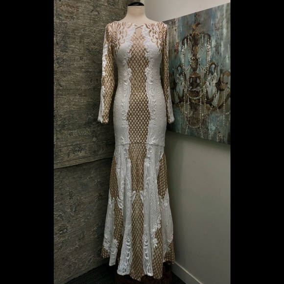 fitted lace wedding dress Zoila Long Sleeved Maxi | Bariano main image 1